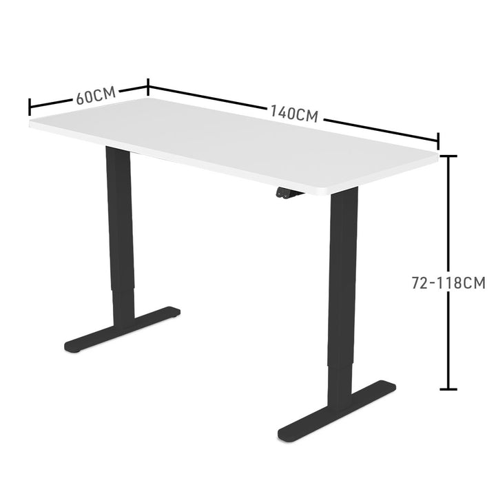 Fortia Sit To Stand Up Standing Desk, 140x60cm, 72-118cm Electric Height Adjustable, 70kg Load, White/Black Frame