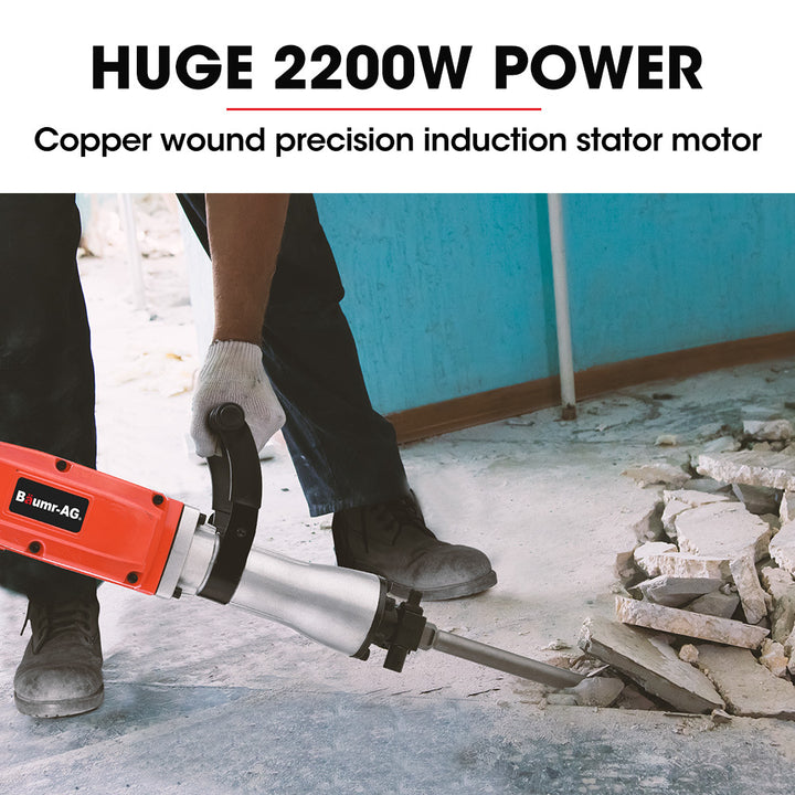 Baumr-AG 2200W Pro-Grade Electric Demolition Jackhammer, with 3 Bonus Chisels, Carry Case