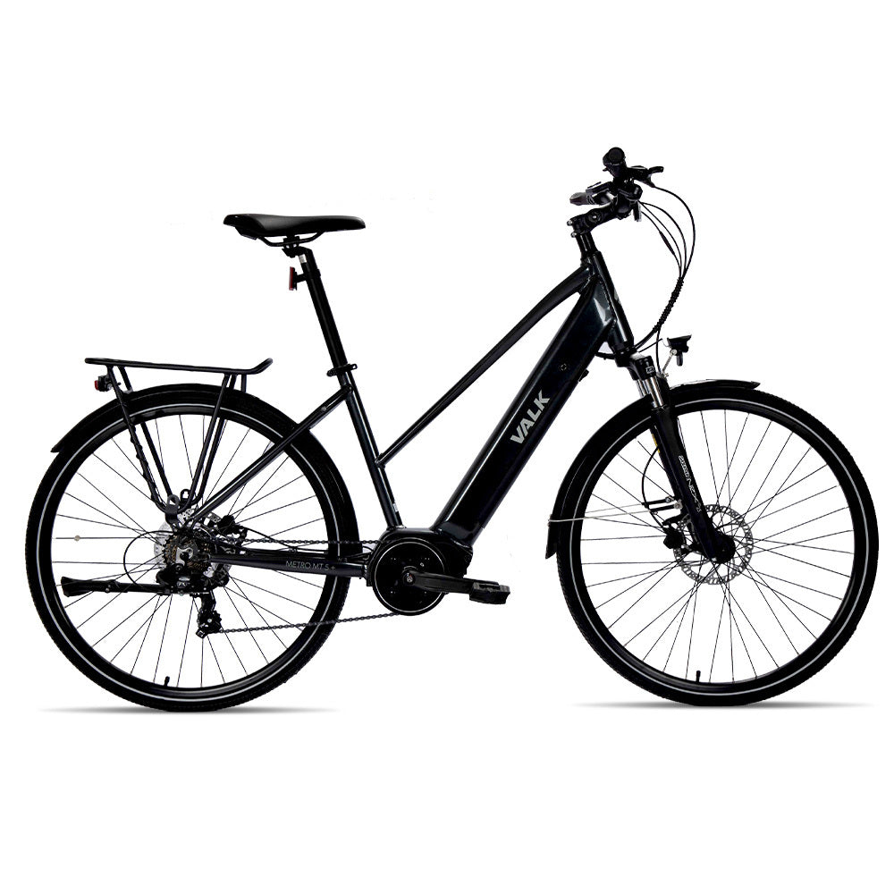 VALK Metro MT 5 + Electric Hybrid Bike, Mid-Drive, Mixte Frame, Medium, Dark Grey