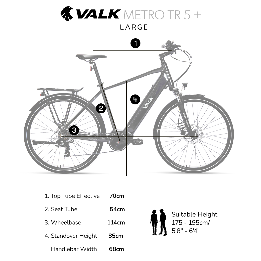 VALK Metro TR 5 + Electric Hybrid Bike, Gen II, Mid-Drive, Large, Dark Grey