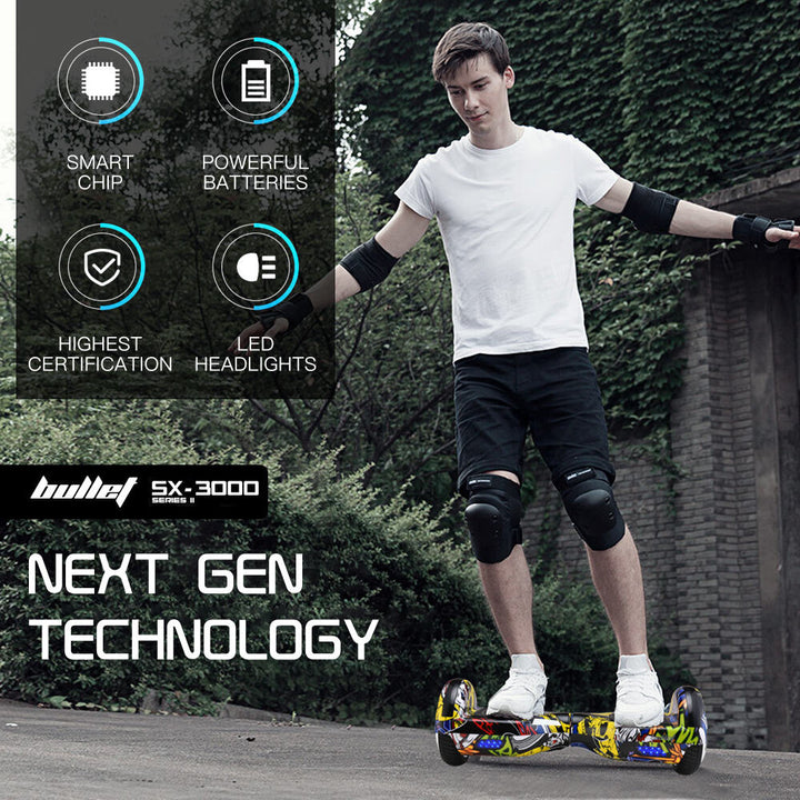 BULLET Electric Hoverboard Scooter 6.5 Inch Wheels, Colour LED Lighting, Carry Bag, Gen III Hiphop design