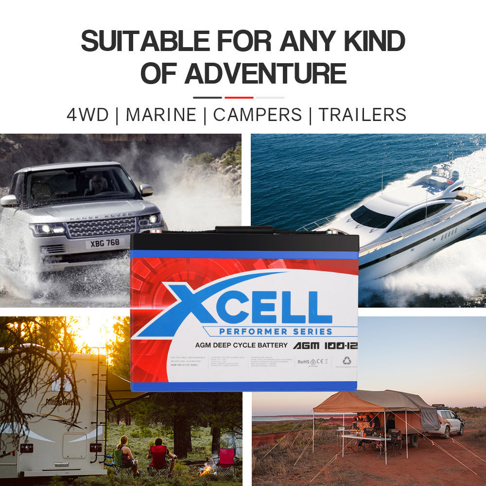 X-Cell 100Ah AGM Battery Deep Cycle 12v Marine Solar Camping Glass Matt 4WD Volt