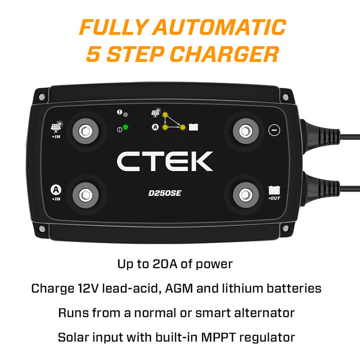 CTEK D250SE Dual Input DC-DC 20A Smart Battery Charger, Power Bank