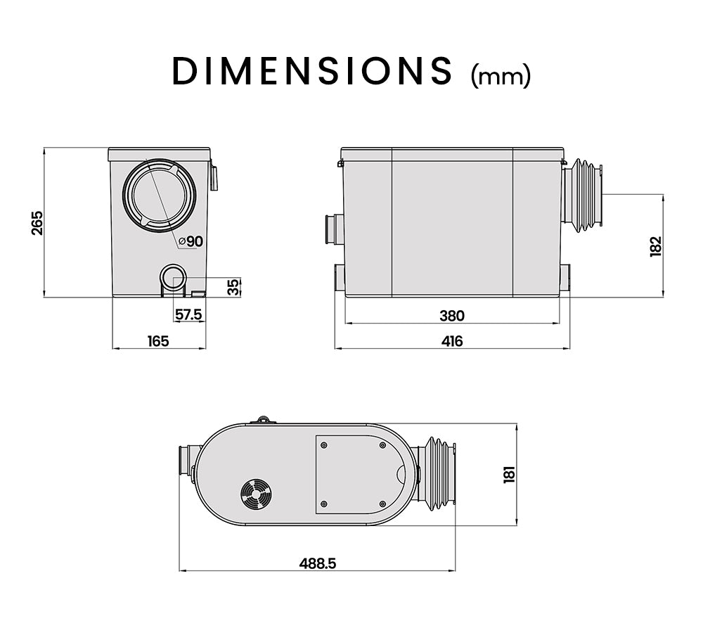 PROTEGE Macerator Pump Concealed for Wall Hung Toilet 3 Inlet Upflush Domestic