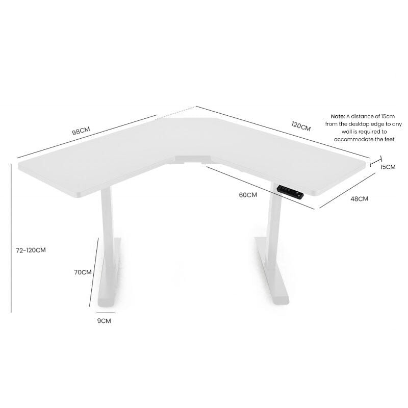 Fortia Sit To Stand Up Corner Standing Desk, 72-120cm, Dual Motor, Electric Height Adjustable, 80kg Load, White/White Frame