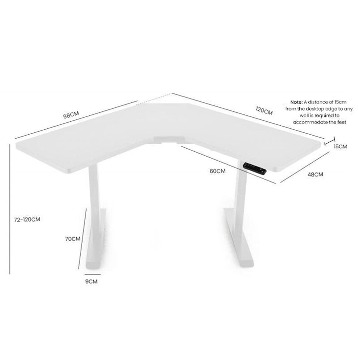 Fortia Sit To Stand Up Corner Standing Desk, 72-120cm, Dual Motor, Electric Height Adjustable, 80kg Load, White/White Frame