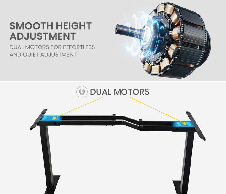 FORTIA L-Shape Standing Desk, 1450W x 850D x 600D, Dual Motor, 80kg Load, Sit to Stand Up Electric Height Adjustable, Left-Hand Sided, Black/Black Frame