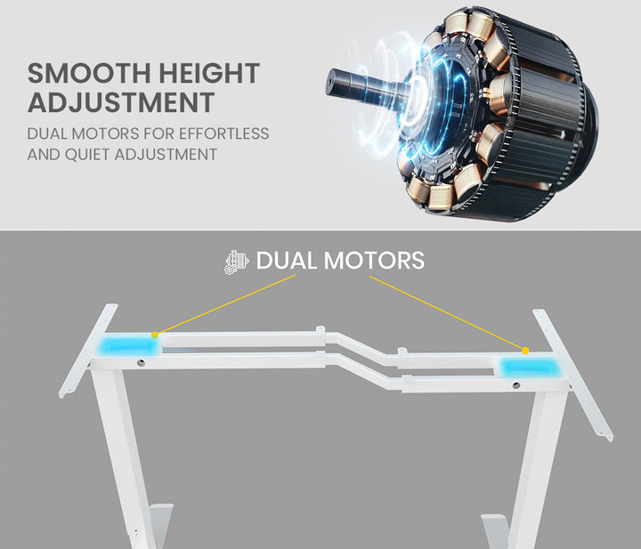 FORTIA L-Shape Standing Desk, 1450W x 850D x 600D, Dual Motor, 80kg Load, Sit to Stand Up Electric Height Adjustable, Left-Hand Sided, White/White Frame