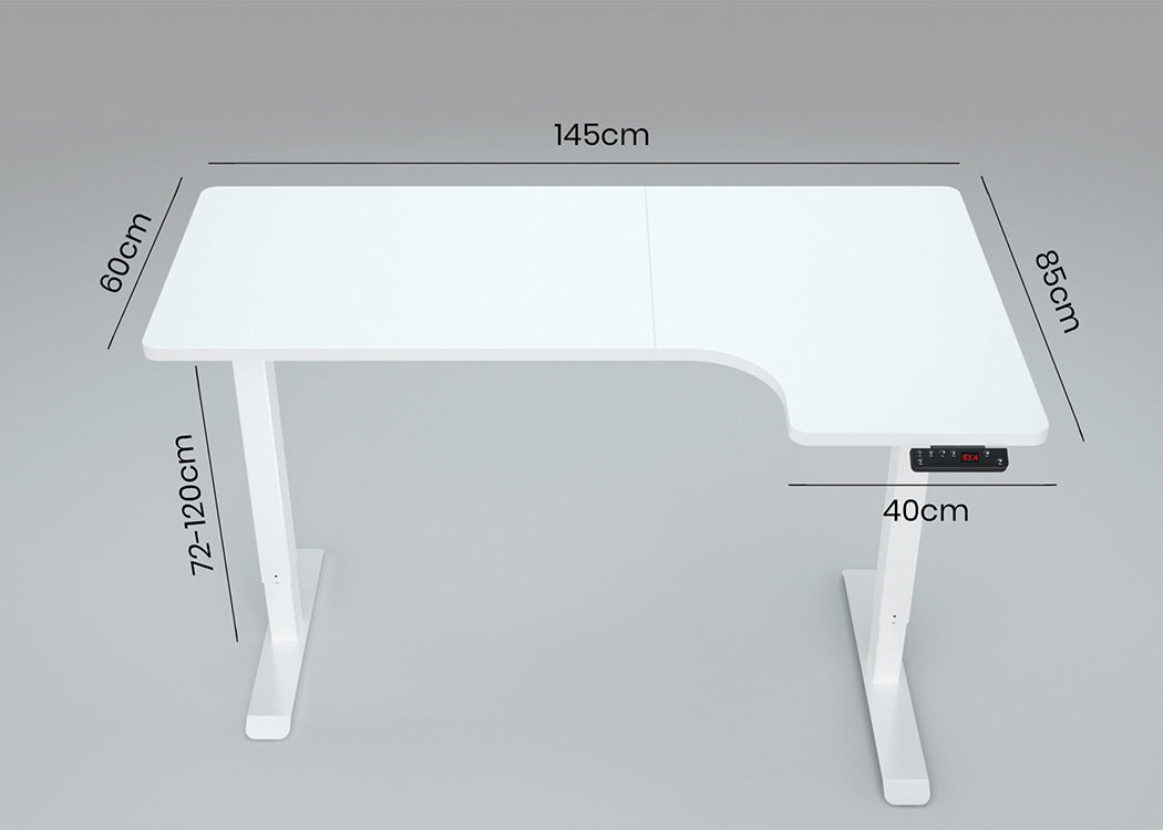 Fortia L Shaped Sit To Stand Up Corner Standing Desk, 72-120cm, Dual Motor, Adjustable Height Electric, 80kg Load, Right-Hand Sided, White