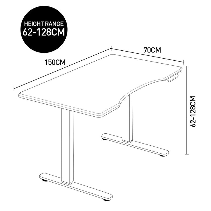 Fortia Sit To Stand Up Standing Desk, 150x70cm, 62-128cm Electric Height Adjustable, Dual Motor, 120kg Load, Arched, Black/Black Frame