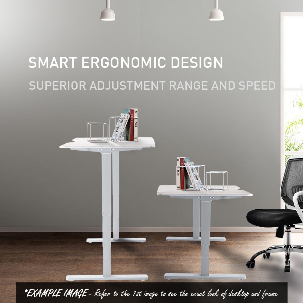 Fortia Sit To Stand Up Standing Desk, 160x75cm, 62-128cm Electric Height Adjustable, Dual Motor, 120kg Load, Arched, White Oak Style/White Frame