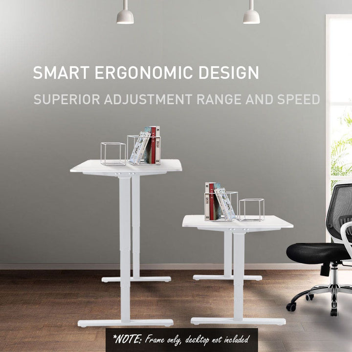 Fortia Sit To Stand Up Standing Desk, 150x70cm, 62-128cm Electric Adjustable Height, Dual Motor, 120kg Load, White/Black Frame