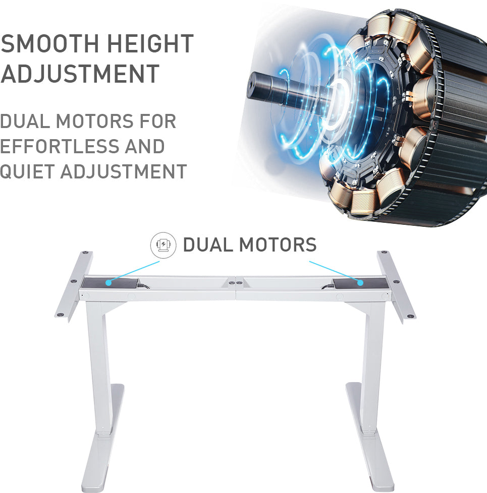 Fortia Sit To Stand Up Standing Desk, 150x70cm, 62-128cm Electric Adjustable Height, Dual Motor, 120kg Load, White/Black Frame