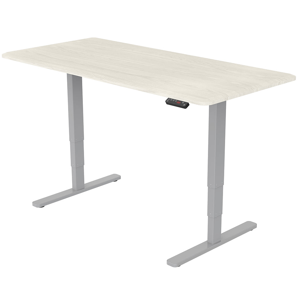 Fortia Sit To Stand Up Standing Desk, 160x75cm, 62-128cm Electric Adjustable Height, Dual Motor, 120kg Load, Arched, White Oak Style/Silver Frame