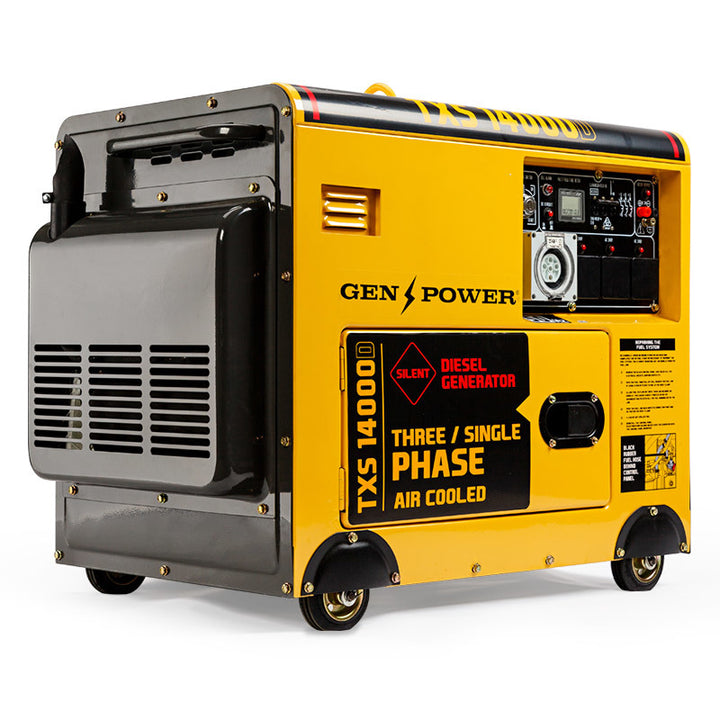 GENPOWER 7kW Peak 5kW Rated Commercial Diesel Generator, Electric Key Start, 1 x 20A 415V 3 Phase, 3 x 15A 240V