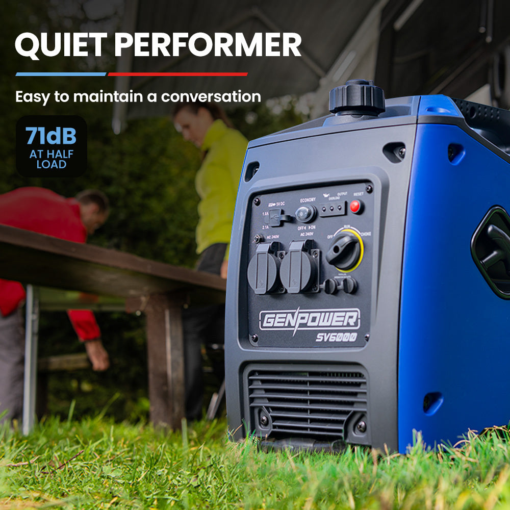 GENPOWER Inverter Generator Portable 3.5kW Max Petrol Pure Sine Wave Camping Power Station Blue