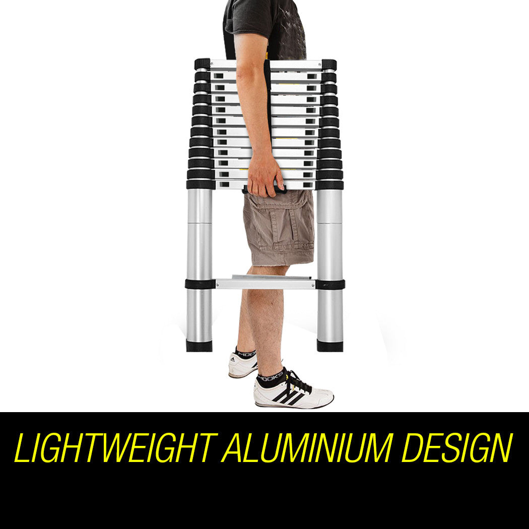 Bullet 3.8m Telescopic Aluminium Ladder Alloy Extension Extendable Steps Multi Portable