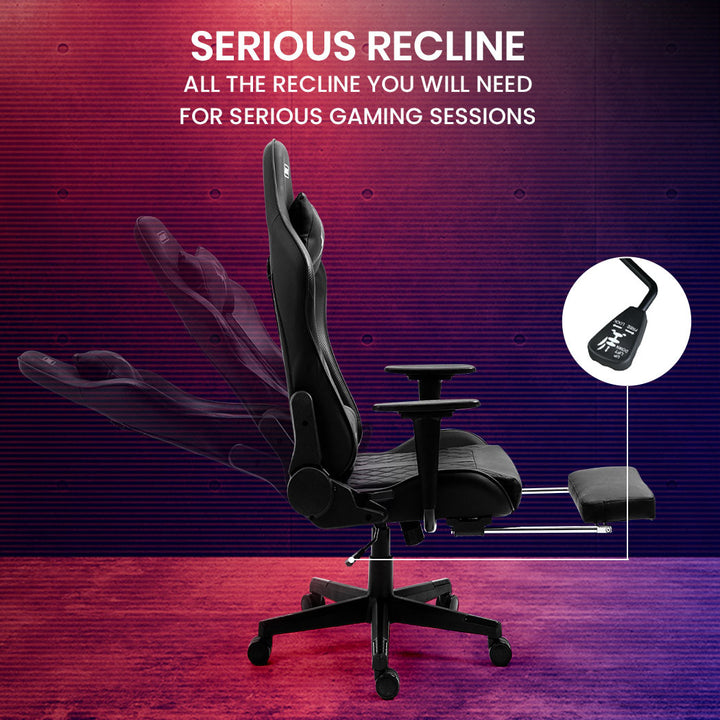 OVERDRIVE Apex Series Reclining Gaming Ergonomic Office Chair with Footrest, Black