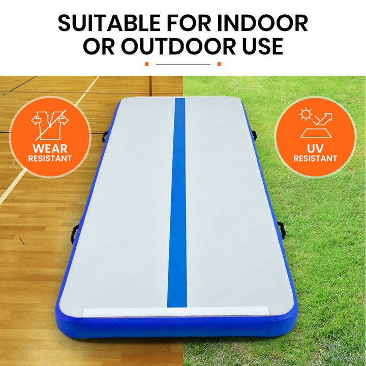 PROFLEX  300x100x10cm Inflatable Air Track Mat Tumbling Gymnastics, Blue & White, with Electric Pump