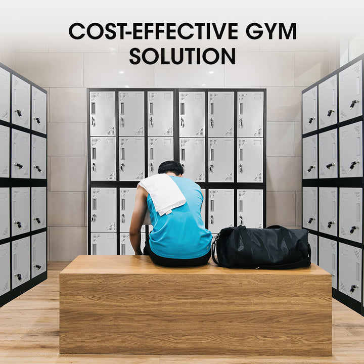 FORTIA 12-Door Metal Storage Locker Cabinet Gym Office Lockers Compartment, Black & Light Grey