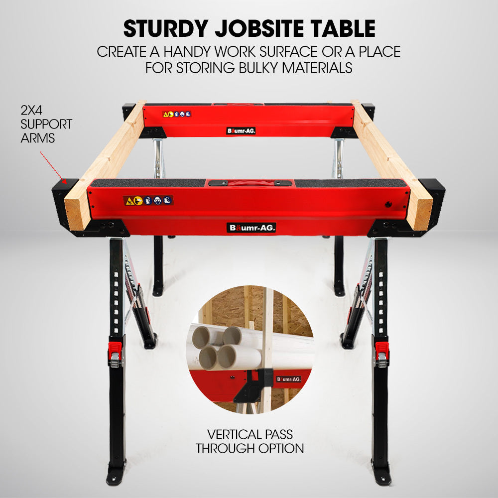 BAUMR-AG 2 x Steel Saw Horse, Folding Height Adjustable Sawhorse, 1180kg Capacity, 2x4 Support Arms