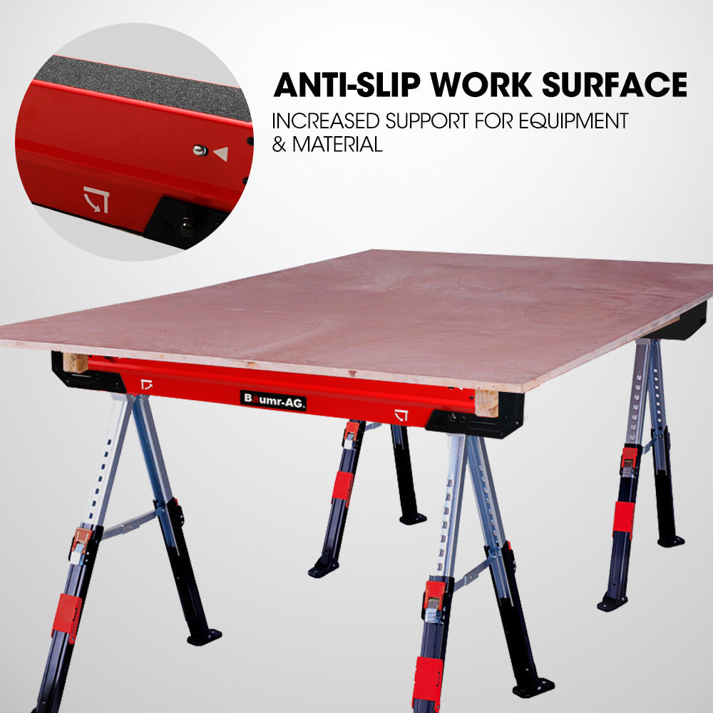 BAUMR-AG 2 x Steel Saw Horse, Folding Height Adjustable Sawhorse, 1180kg Capacity, 2x4 Support Arms