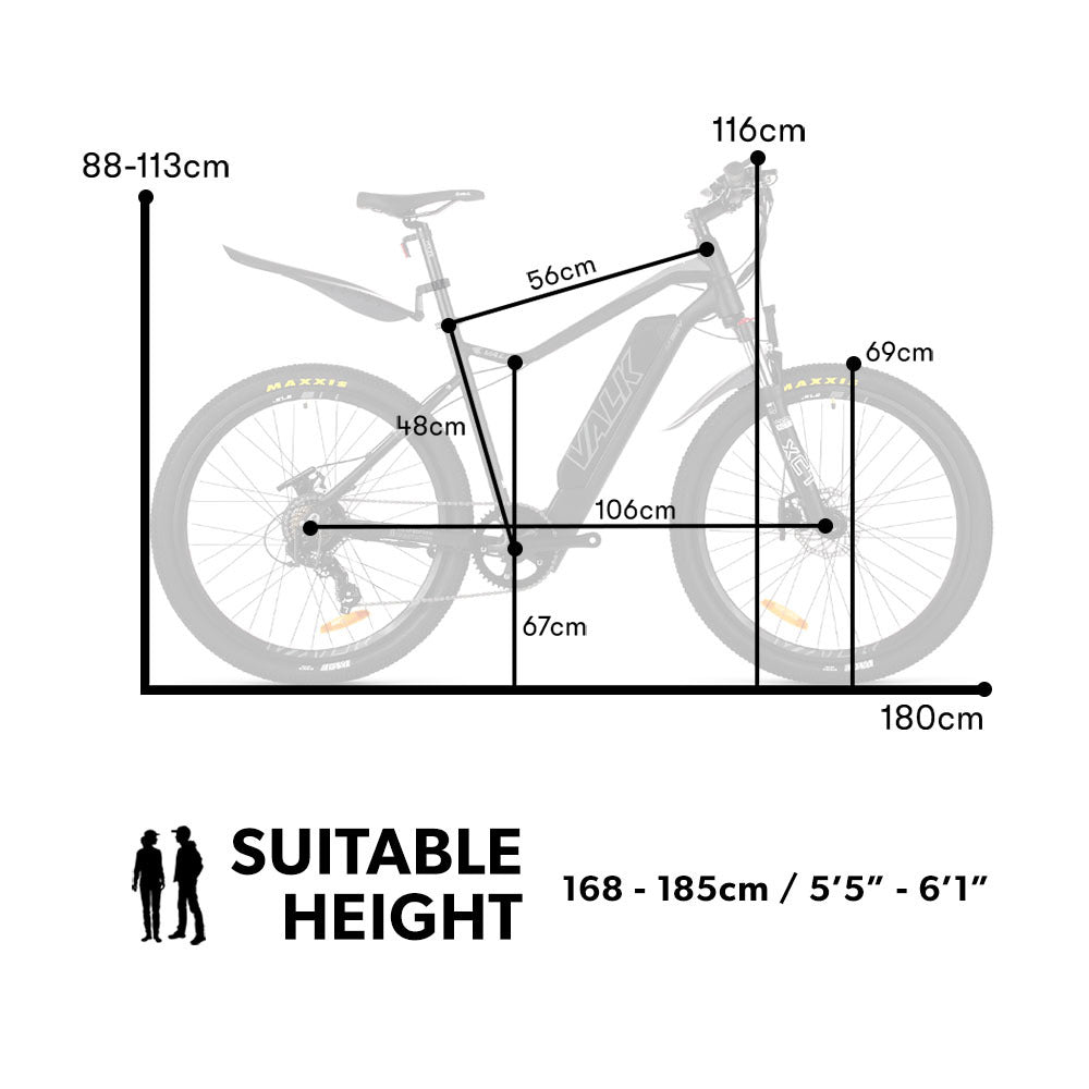 VALK Electric Bike eBike Motorized Bicycle Mountain Battery eMTB 36V 250W 27.5Inch