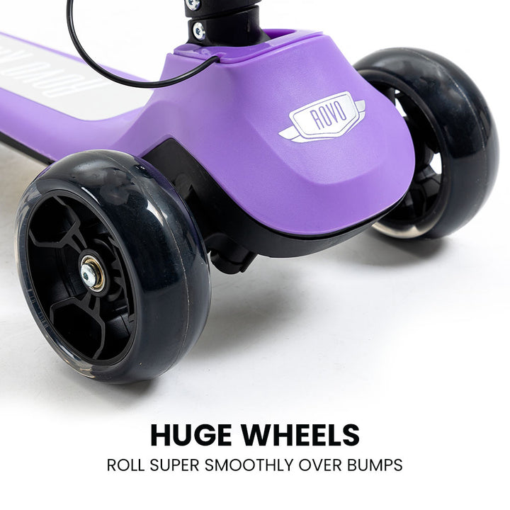 ROVO KIDS 3-Wheel Electric Scooter, Ages 3-8, Adjustable Height, Folding, Lithium Battery, Purple