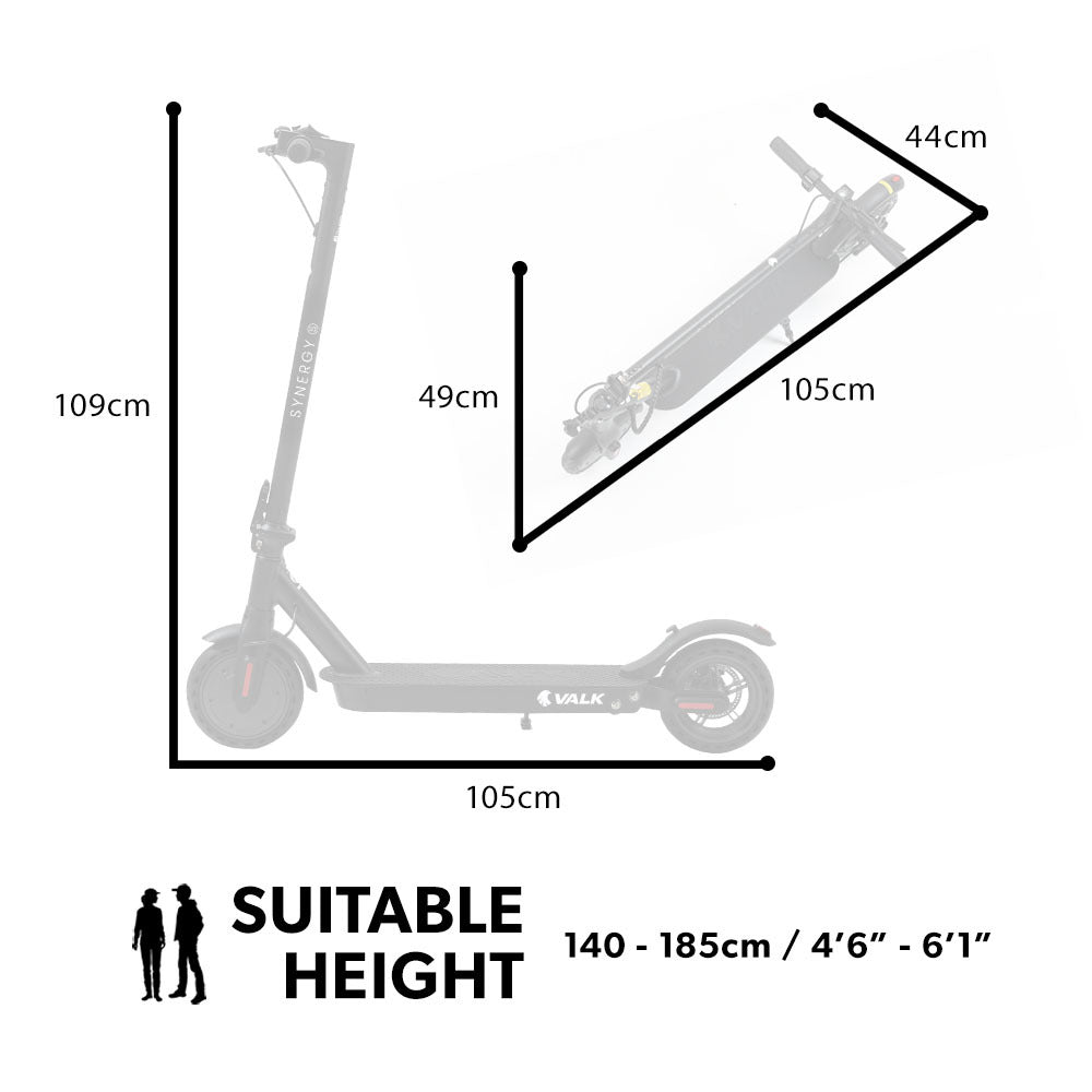 VALK 400W Electric Scooter, 37V Folding E- Scooter with Suspension, for Adults, Synergy 5 MkII Black