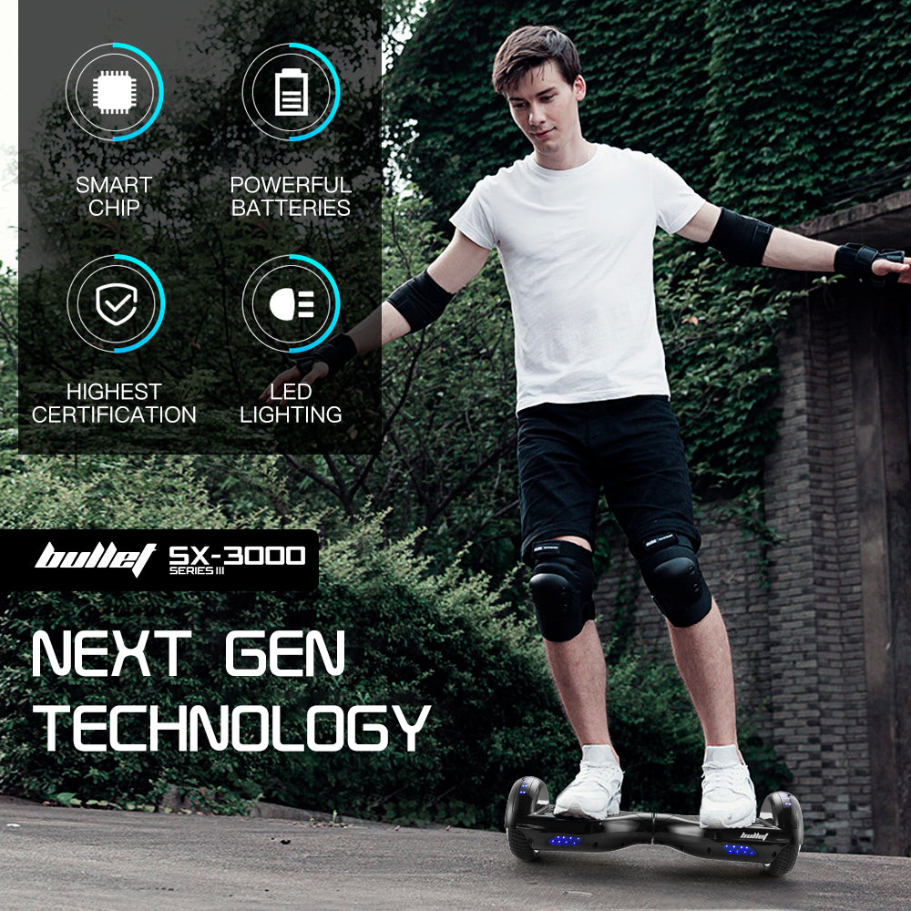 BULLET Gen III Hoverboard Scooter 6.5" Wheels, Colour LED Lighting, Carry Bag, Black