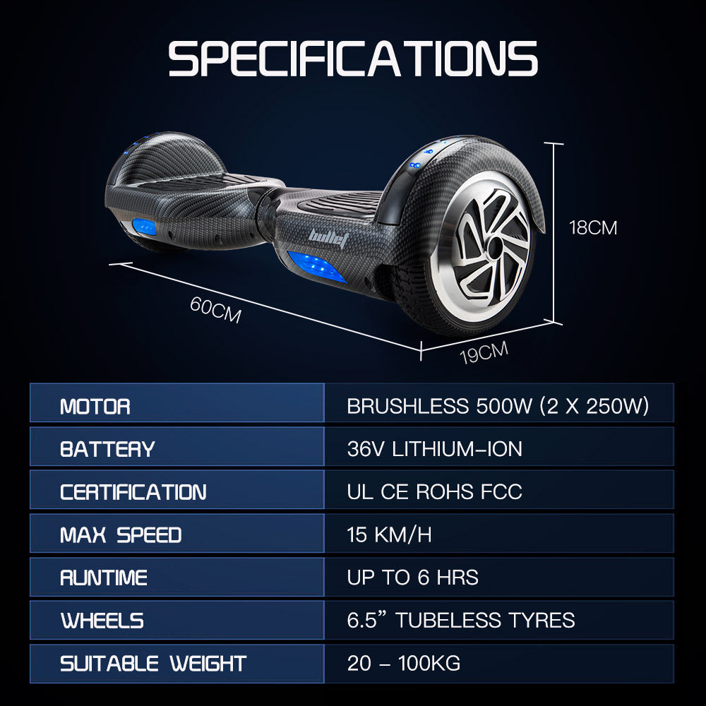 BULLET Hoverboard Electric Scooter 6.5 Inch Wheels Self Balancing Gen III Carbon Fiber Style