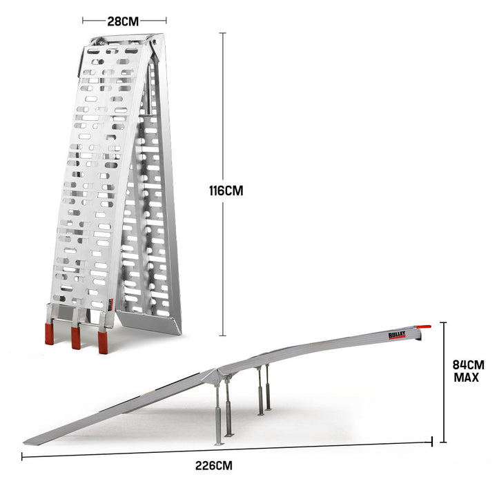 BULLET Pair of 2.3m Aluminium Loading Ramps, 1360kg capacity