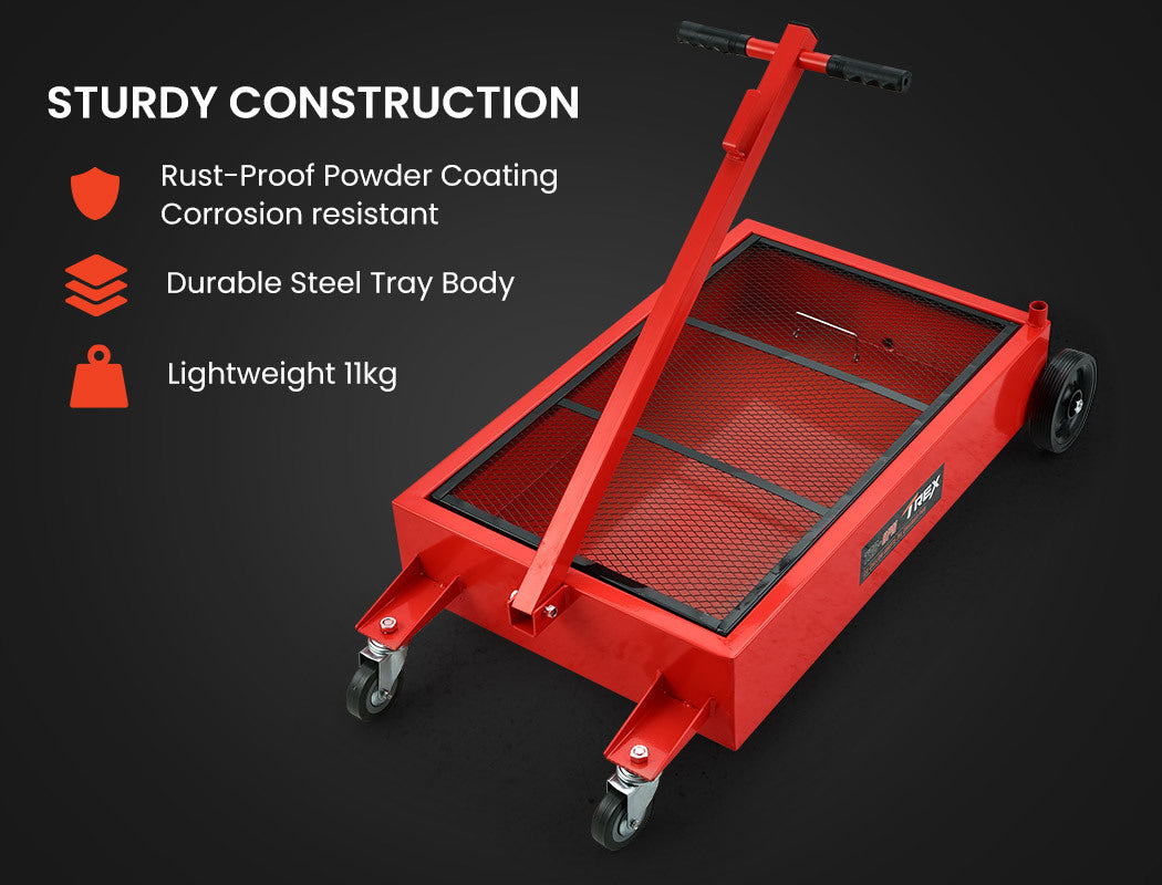 TREX 57L Low Profile Mobile Waste Oil Drainer, Low Profile, Pan Style, for Trucks, Workshop