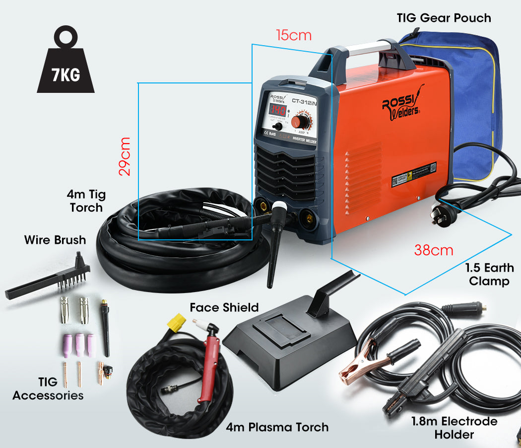 ROSSI 140 Amp Plasma Cutter, 3in1 Multi-process GTAW Stick Gas Tungsten Arc Portable Inverter TIG Welder, 15A Plug