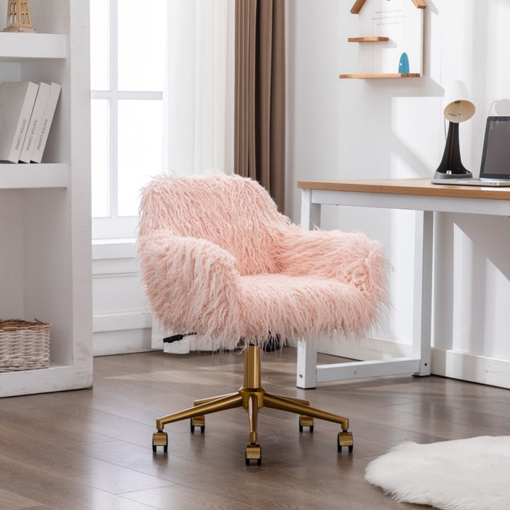 Fluffy Office Chair Faux Fur Modern Swivel Desk Chair for Women And Girls-Pink