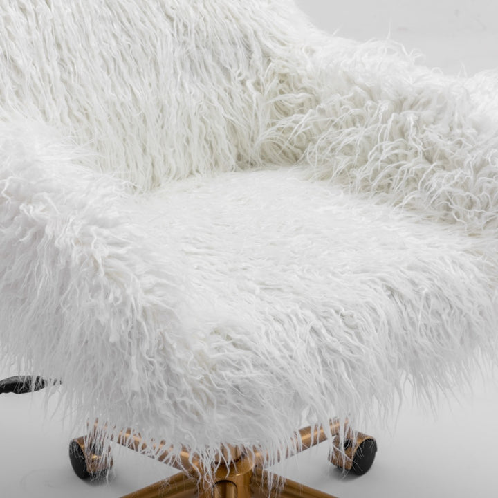 Fluffy Office Chair Faux Fur Modern Swivel Desk Chair for Women And Girls-White