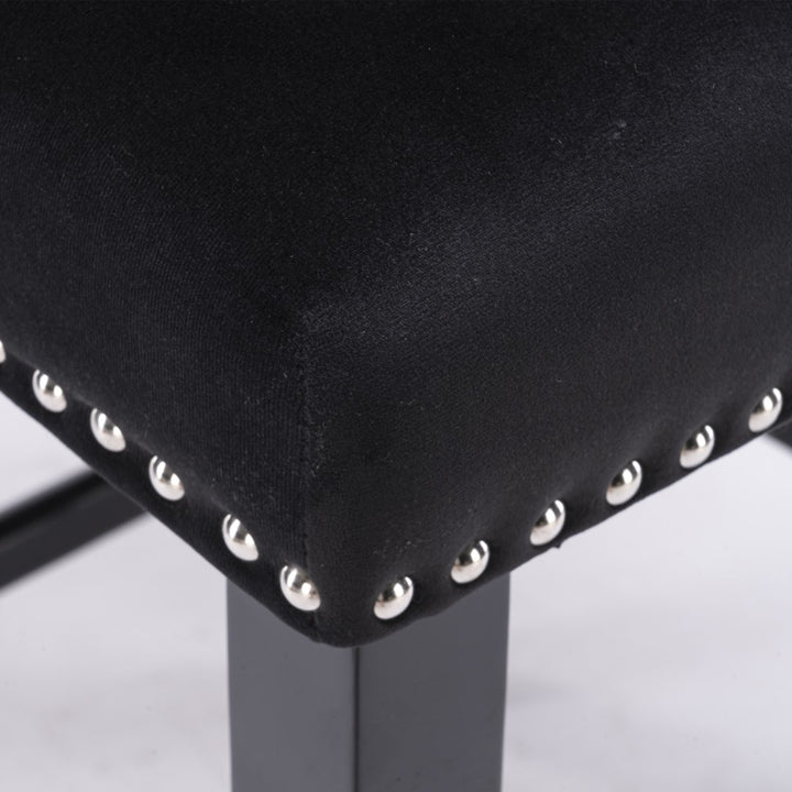 4x Velvet Upholstered Button Tufted Bar Stools with Wood Legs and Studs-Black