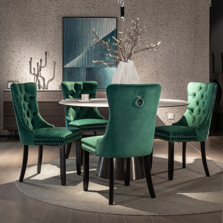 2x Velvet Dining Chairs- Green