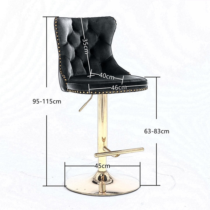 4x Height Adjustable Swivel Bar Stool Velvet Studs Barstool with Footrest and Golden Base- Grey