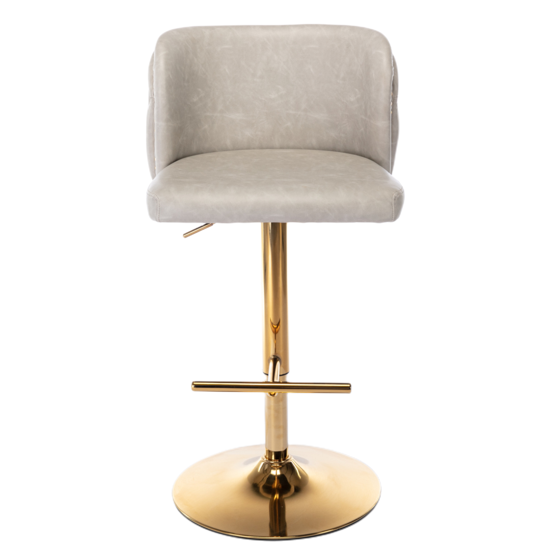 2x Faux Leather Golden Base Swivel Bar Stools- Beige