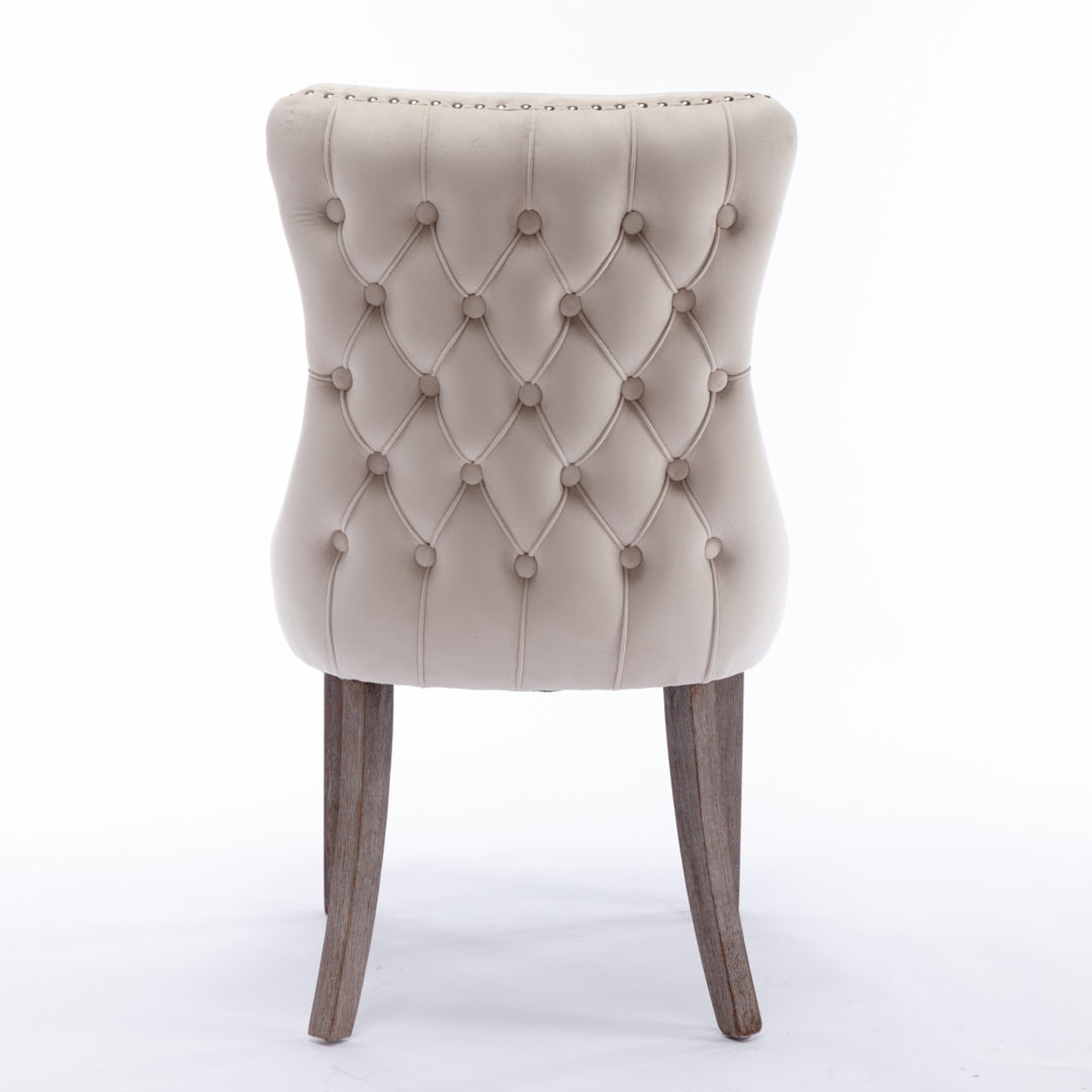 4x Velvet Upholstered Dining Chairs Tufted Wingback Side Chair with Studs Trim Solid Wood Legs for Kitchen