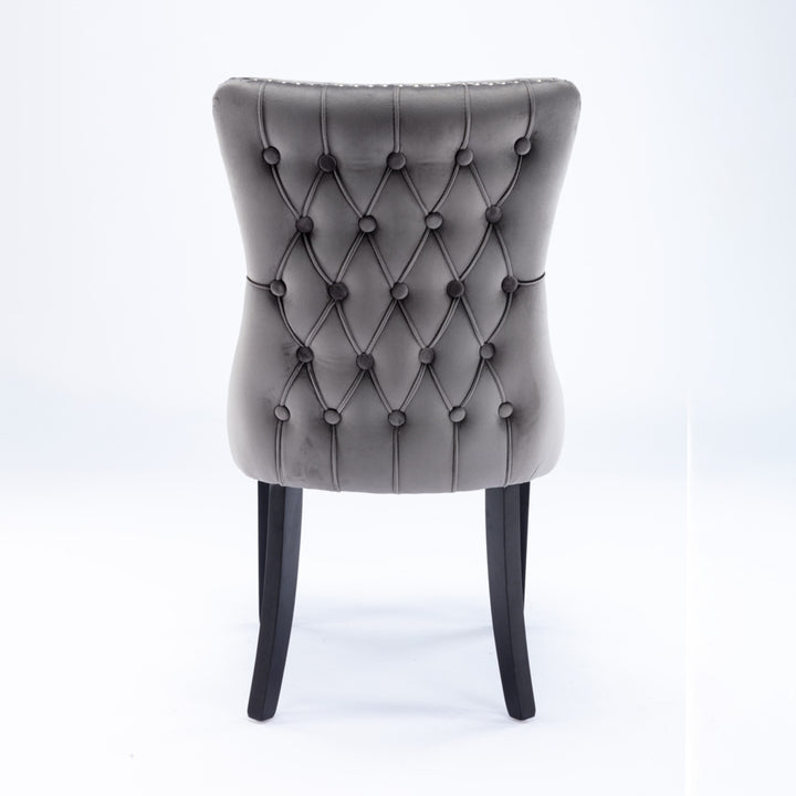 8x Velvet Upholstered Dining Chairs Tufted Wingback Side Chair with Studs Trim Solid Wood Legs for Kitchen