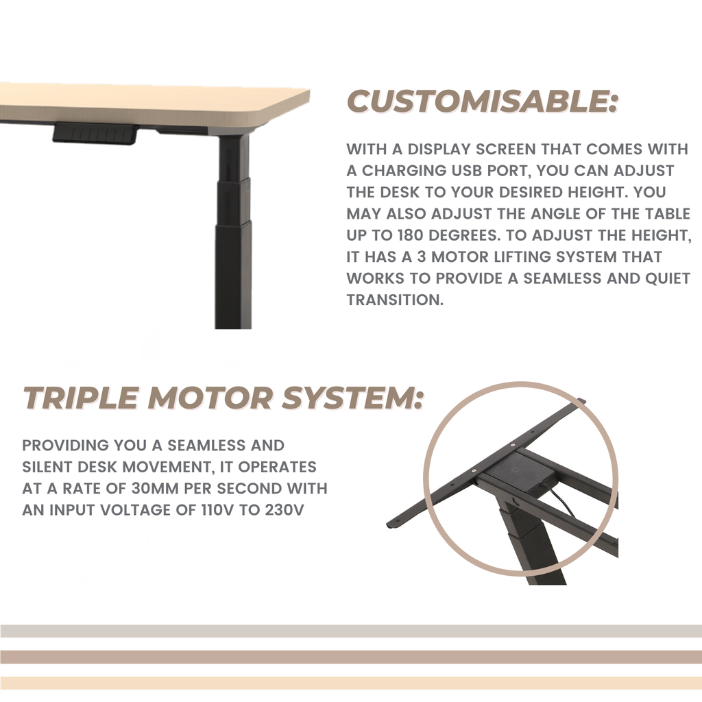 EKKIO Adjustable Desk Riser Frame - Three Leg Stand (Black)EK-DRF-103-DR