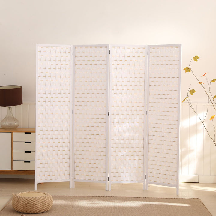 EKKIO 4-Panel Pine Wood Room Divider (White)