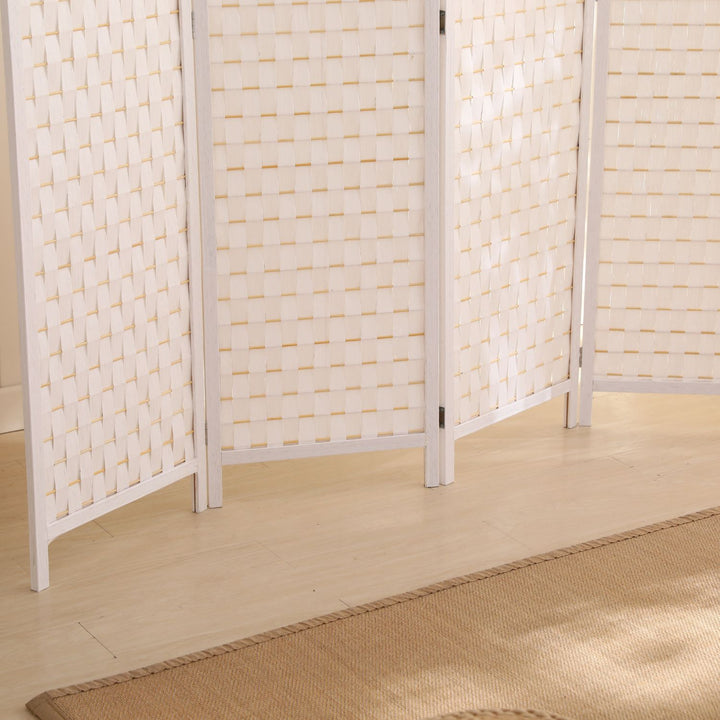 EKKIO 4-Panel Pine Wood Room Divider (White)