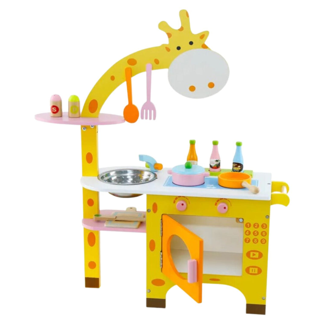 EKKIO Wooden Kitchen Playset for Kids (Giraffe Shape Kitchen Set)