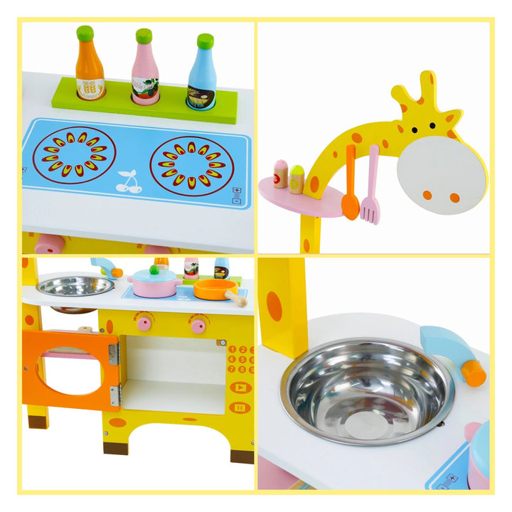 EKKIO Wooden Kitchen Playset for Kids (Giraffe Shape Kitchen Set)