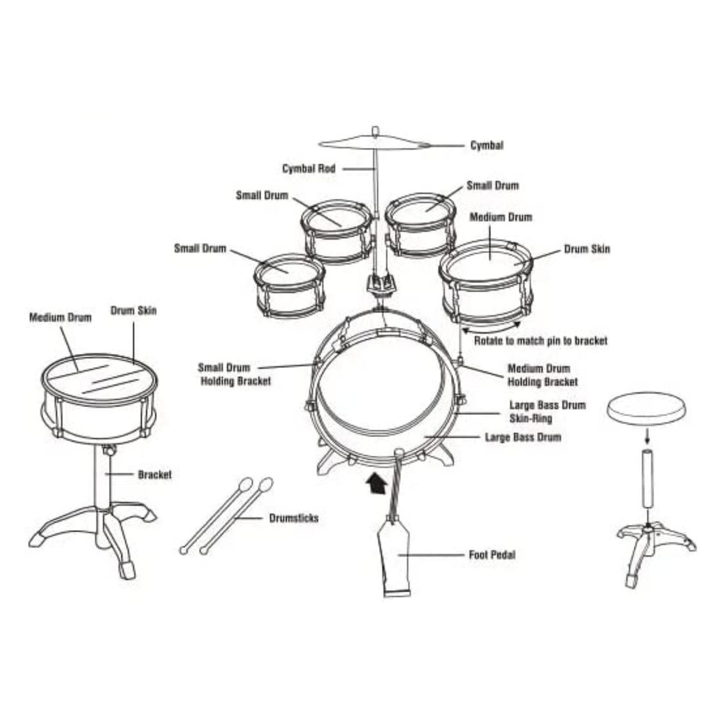 GOMINIMO Kids 6pcs Drum Set with Drummer Seat (Blue) GO-KDS-101-BHP