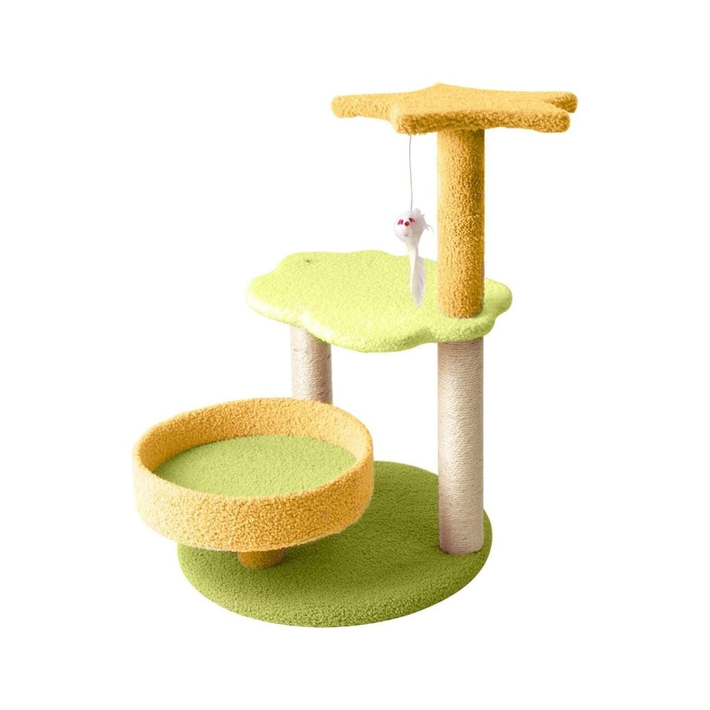 Floofi 75cm Galaxy Plush Scratching Post Cat Tree Yellow Green