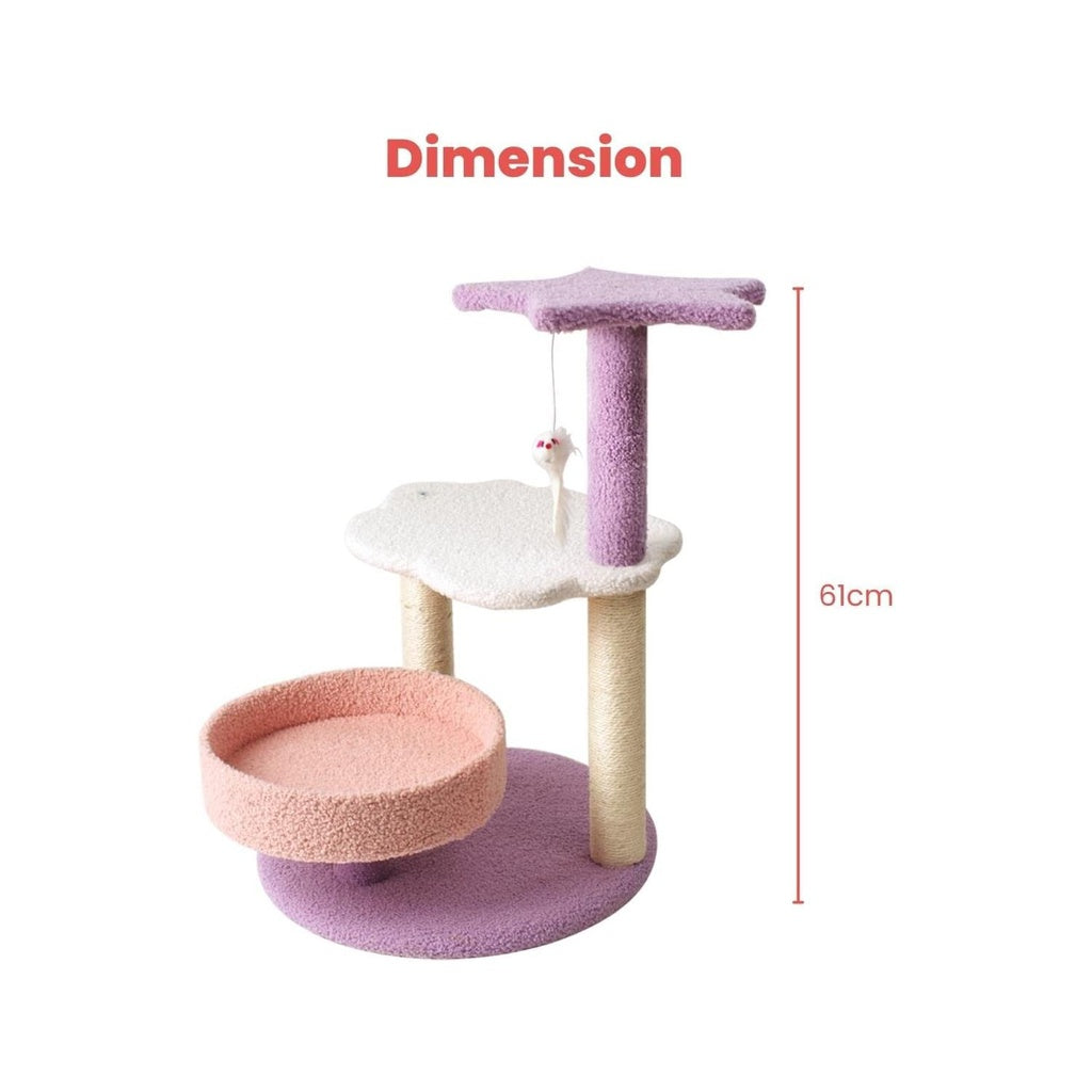 Floofi 61cm Galaxy Plush Scratching Post Cat Tree Pink Purple FI-CT-142-MM